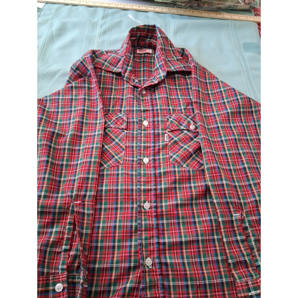Levis Vintage Plaid Button Down Shirt Mens Small Red Green Blue Long Sleeve